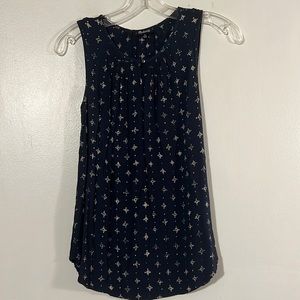 Madewell sleeveless pleated blue/tan top